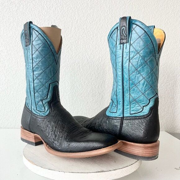 NEW Rod Patrick Mens Cowboy Boots 14.5AA Black Smooth Ostrich Leather Square Toe - Picture 1 of 12